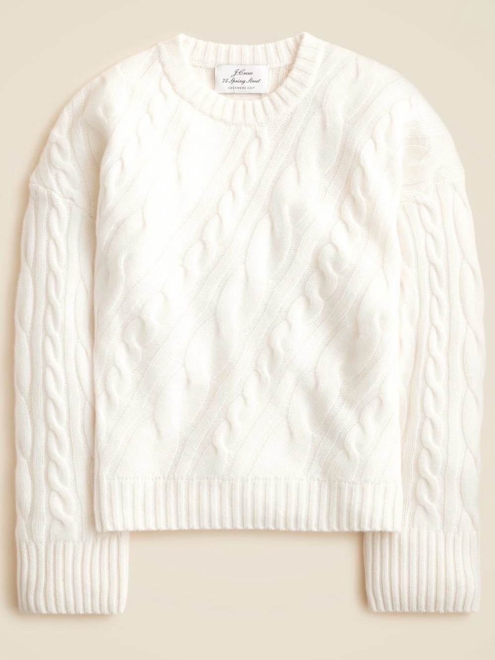 NWT J. CREW Spring Street Cashmere Twisted Cable-knit Sweater Ivory Medium CO589